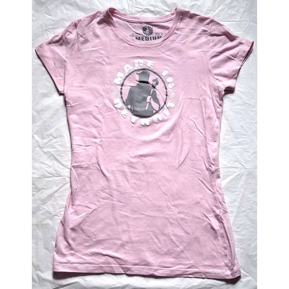 Made in Detroit shirt pink women's M short sleeve applique GRAPHIC T SCOOP NECK